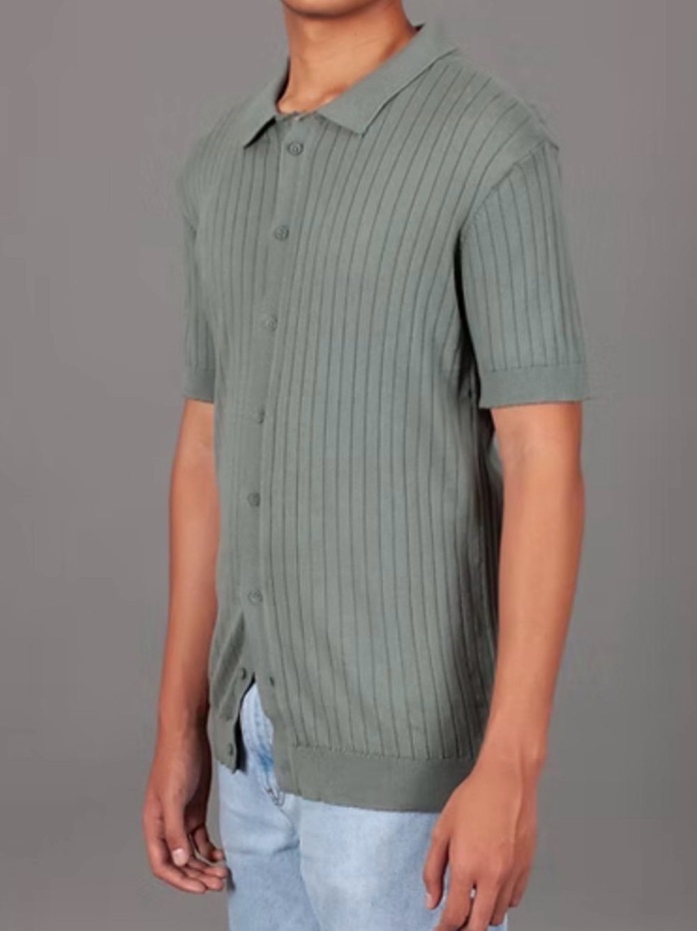 Eighty Eight Ribbed Button-Front Polo in Sage